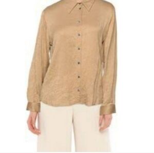 NWT Coldwater Creek Faux Chamois 1X Elegant Tan Women's Button-Up Shirt Layering